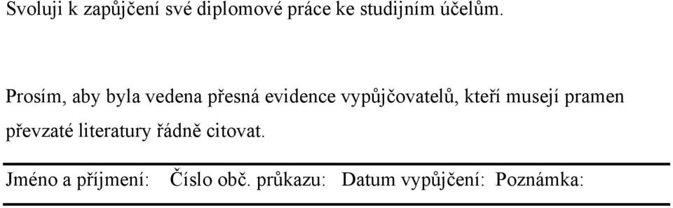 Prosím, aby byla vedena přesná evidence vypůjčovatelů,