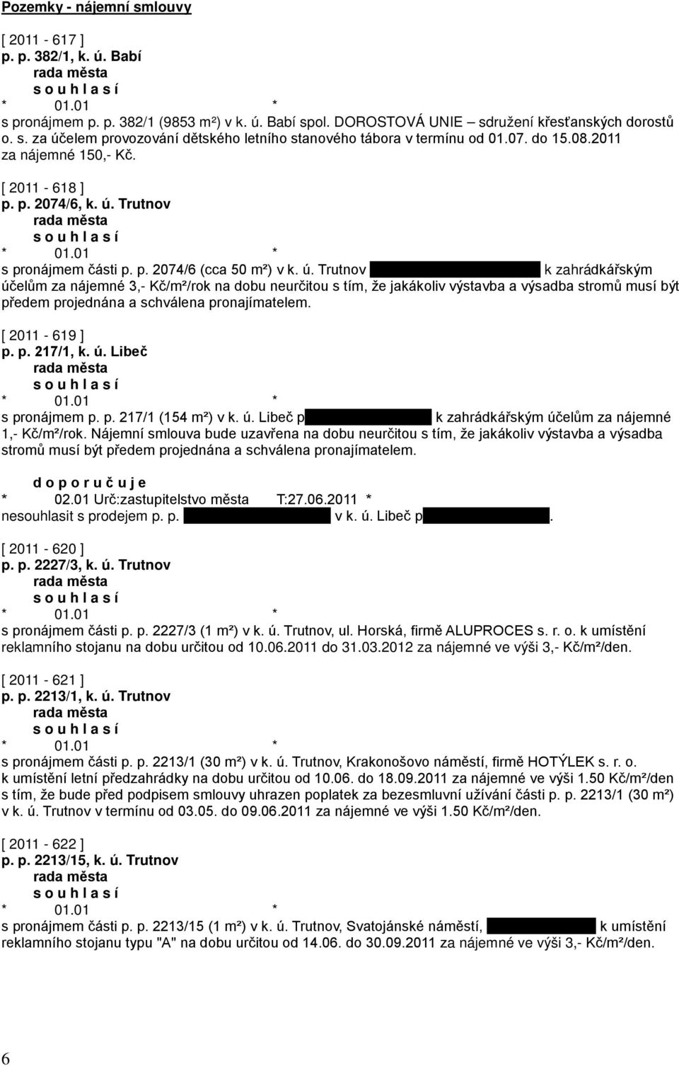 Trutnov s pronájmem části p. p. 2074/6 (cca 50 m²) v k. ú.