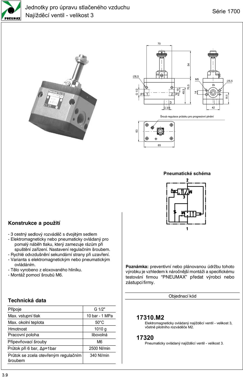 Varianta s elektromagnetickým nebo pneumatickým ovládáním. Tělo vyrobeno z eloxovaného hliníku. Montáž pomocí šroubů M.