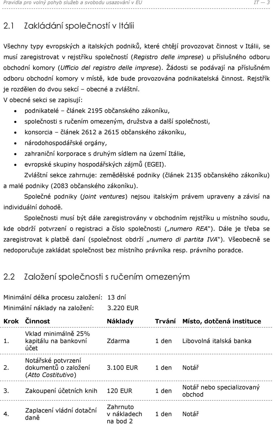 příslušného odboru obchodní komory (Ufficio del registro delle imprese). Žádosti se podávají na příslušném odboru obchodní komory v místě, kde bude provozována podnikatelská činnost.