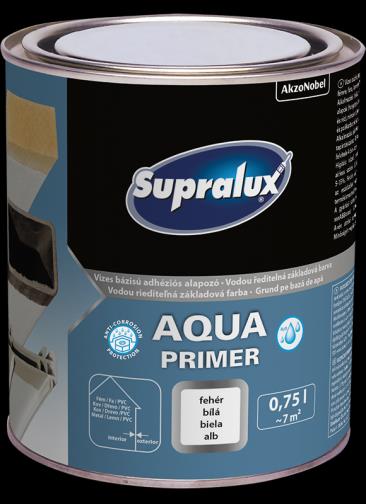 Vysoká přilnavost Odolnost vůči teplotám až 60 C Nízký zápach INFORMACE O PRODUKTU Použití Supralux Aqua Primer je vodou ředitelná antikorozní základová barva a mezivrstva na podklady z oceli,