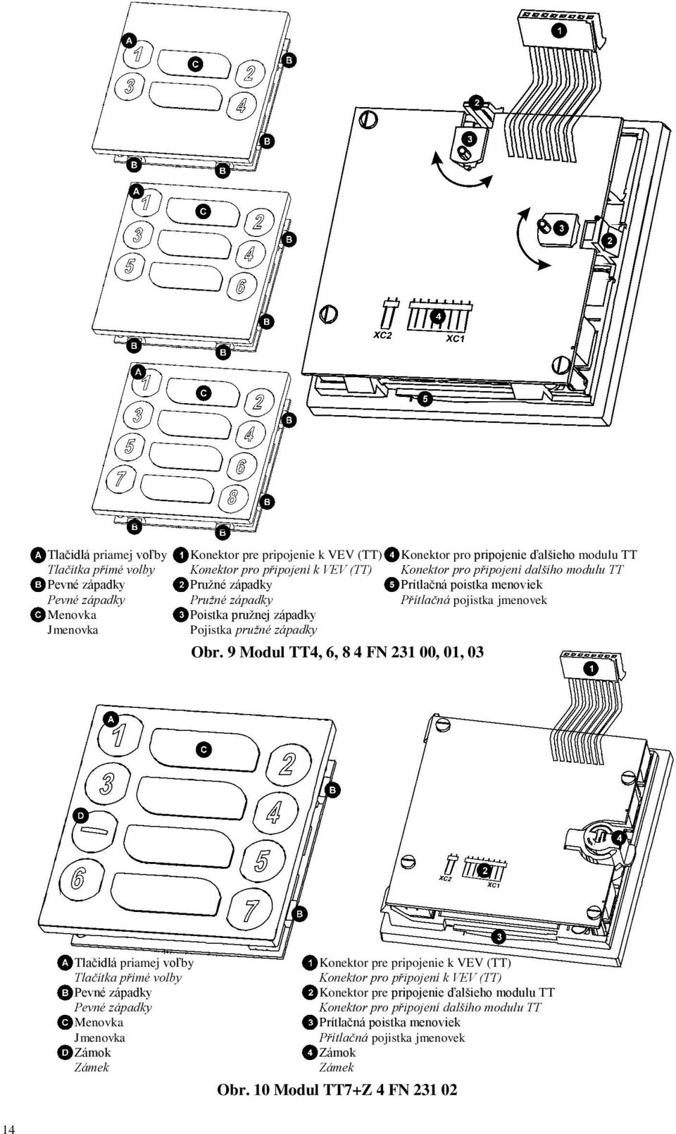 9 Modul TT4, 6, 8 4 FN 231 00, 01, 03 Konektor pro pripojenie ďalšieho modulu TT Konektor pro připojení dalšího modulu TT Prítlačná poistka menoviek Přítlačná pojistka jmenovek