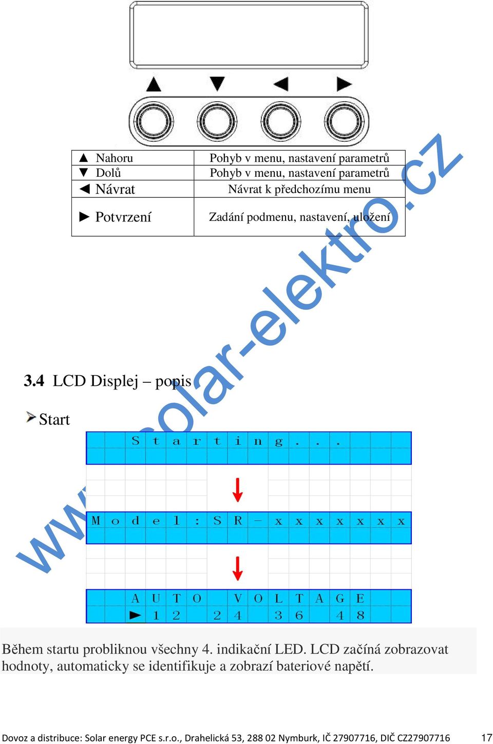 4 LCD Displej popis Start Během startu probliknou všechny 4. indikační LED.