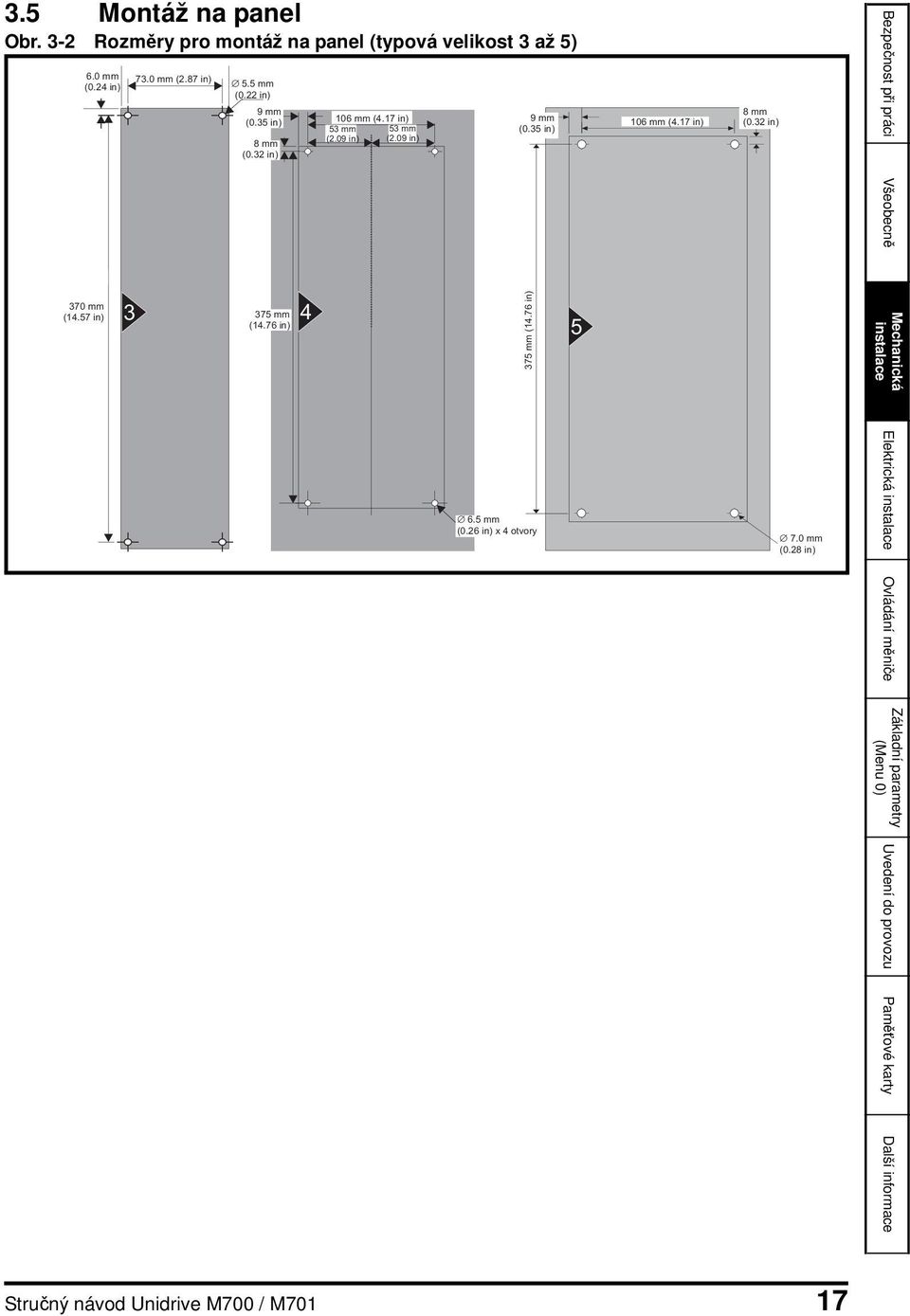 32 in) Bezpečnost při práci Všeobecně 370 mm (14.57 in) 3 375 mm (14.76 in) 4 375 mm (14.76 in) 5 Mechanická instalace 6.5 mm (0.
