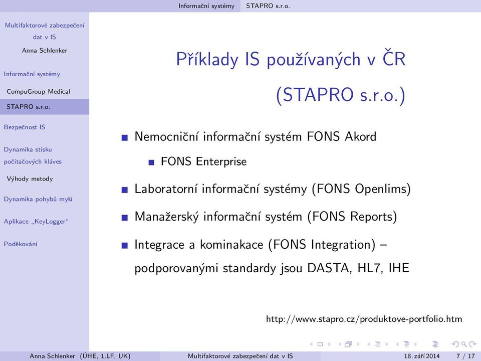 (FONS Reports) Integrace a kominakace (FONS Integration) podporovanými standardy jsou