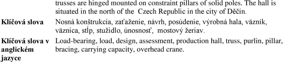 Nosná konštrukcia, zaťaženie, návrh, posúdenie, výrobná hala, väzník, väznica, stĺp, stužidlo, únosnosť,
