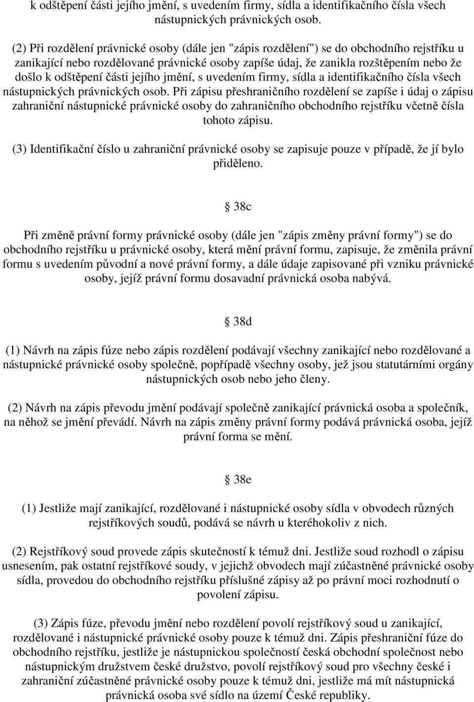 přeshraničního rozdělení se zapíše i údaj o zápisu zahraniční nástupnické právnické osoby do zahraničního obchodního rejstříku včetně čísla tohoto zápisu.