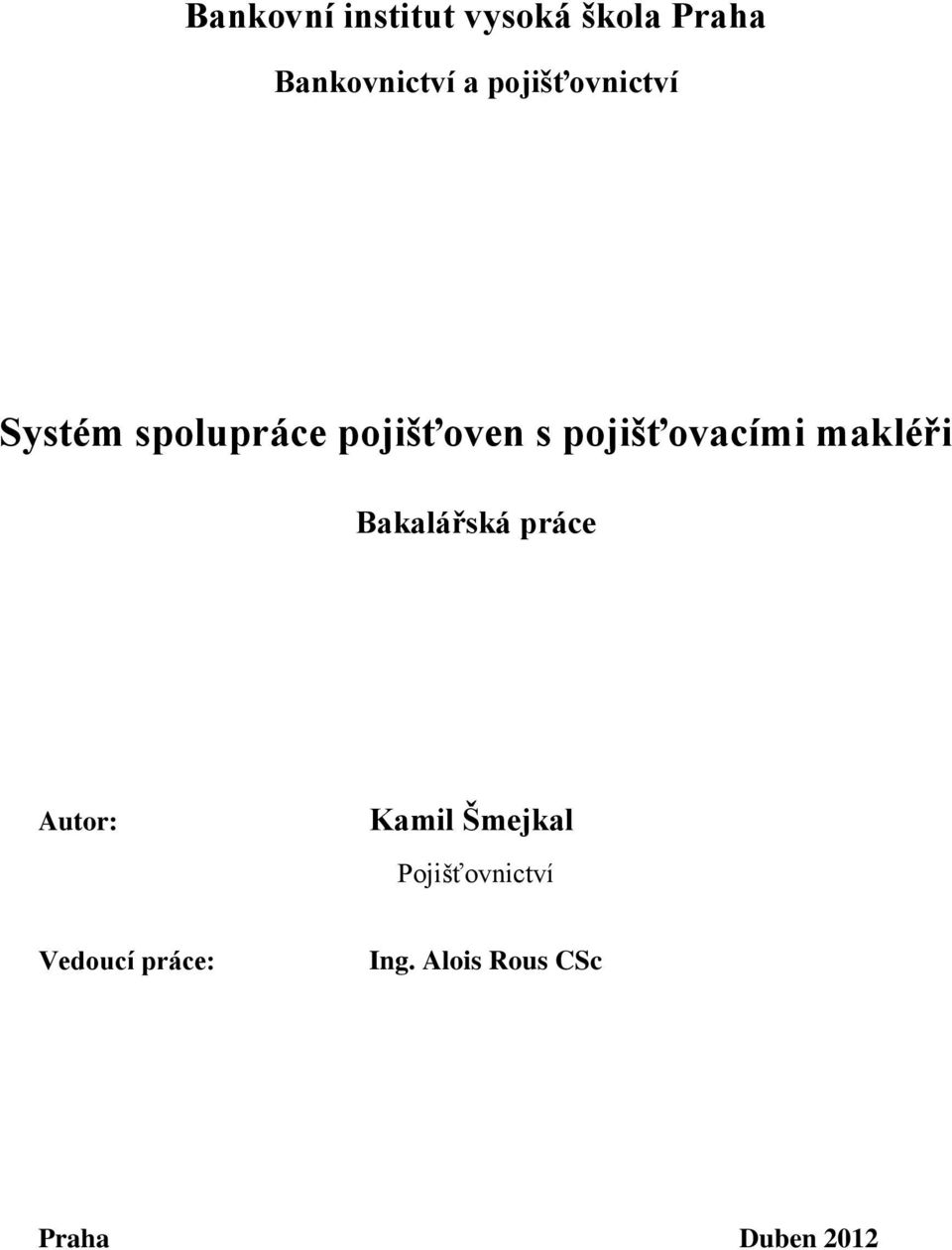 pojišťovacími makléři Bakalářská práce Autor: Kamil