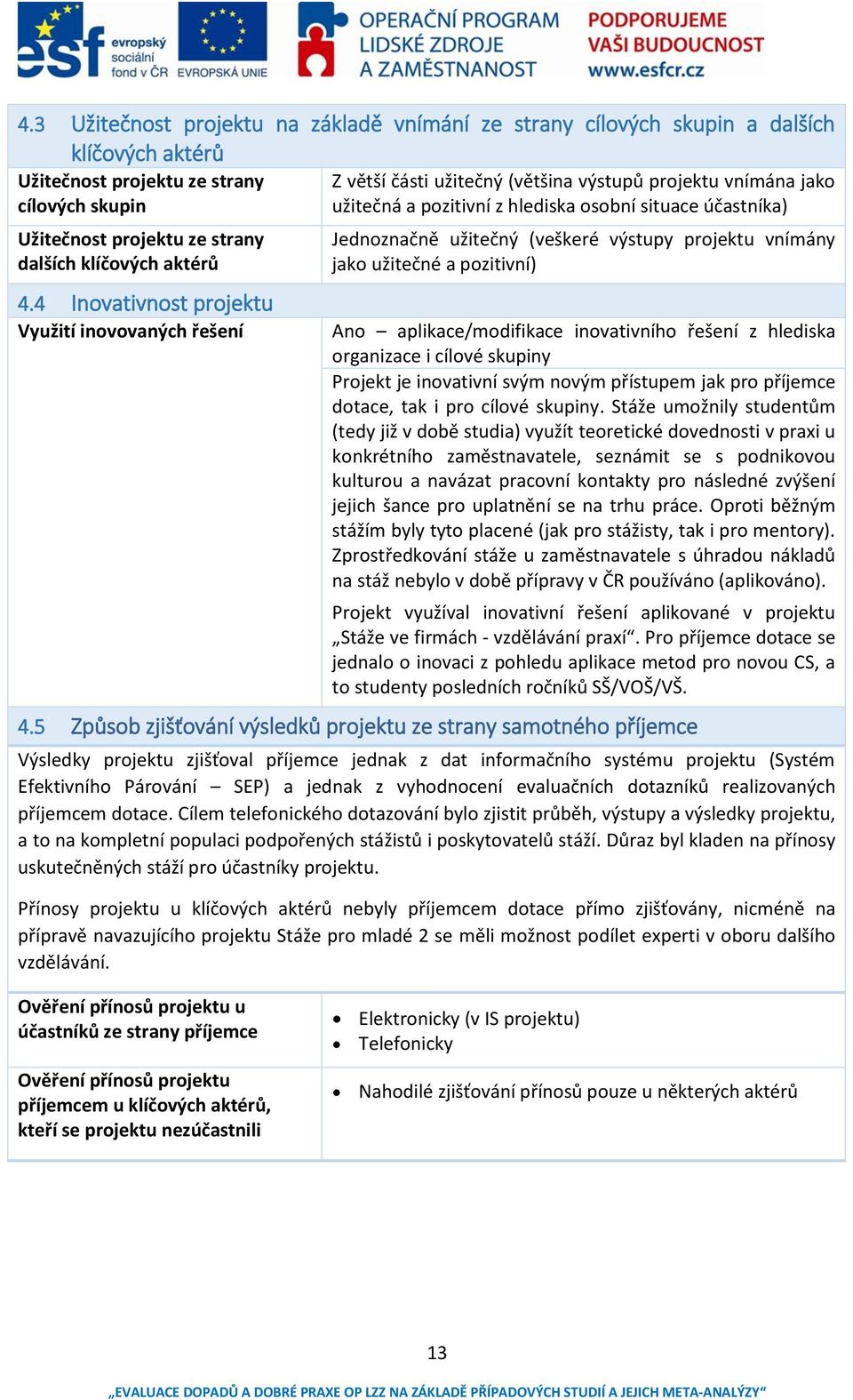 4 Inovativnost projektu Využití inovovaných řešení Jednoznačně užitečný (veškeré výstupy projektu vnímány jako užitečné a pozitivní) Ano aplikace/modifikace inovativního řešení z hlediska organizace