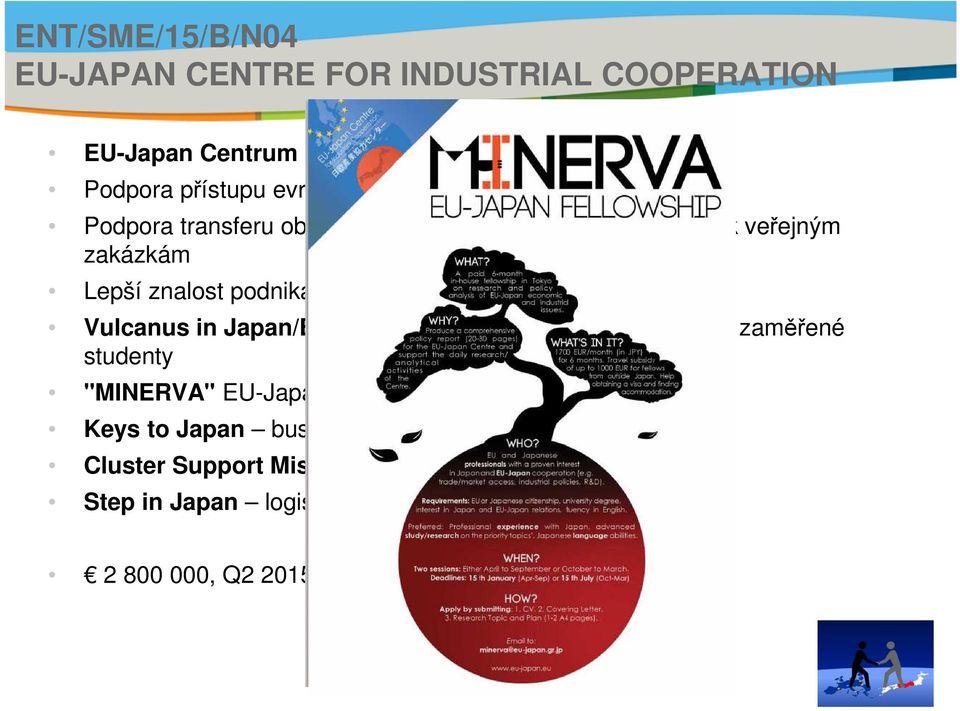 prostředí v Japonsku Vulcanus in Japan/Europe stáže a stipendia pro technicky zaměřené studenty "MINERVA" EU-Japan Fellowship