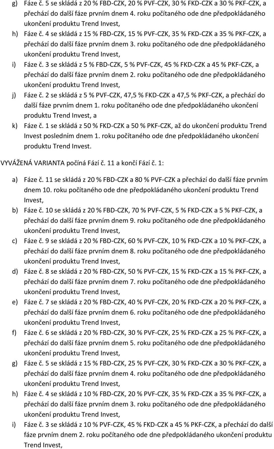 3 se skládá z 5 % FBD-CZK, 5 % PVF-CZK, 45 % FKD-CZK a 45 % PKF-CZK, a přechází do další fáze prvním dnem 2. roku počítaného ode dne předpokládaného j) Fáze č.