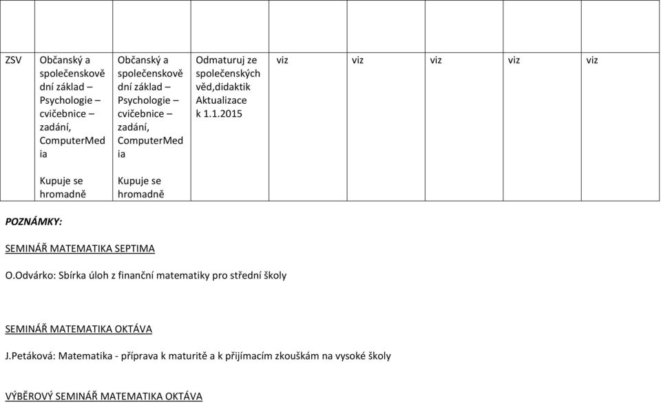 1.2015 viz viz viz viz viz Kupuje se hromadně Kupuje se hromadně POZNÁMKY: SEMINÁŘ MATEMATIKA SEPTIMA Sbírka úloh z finanční