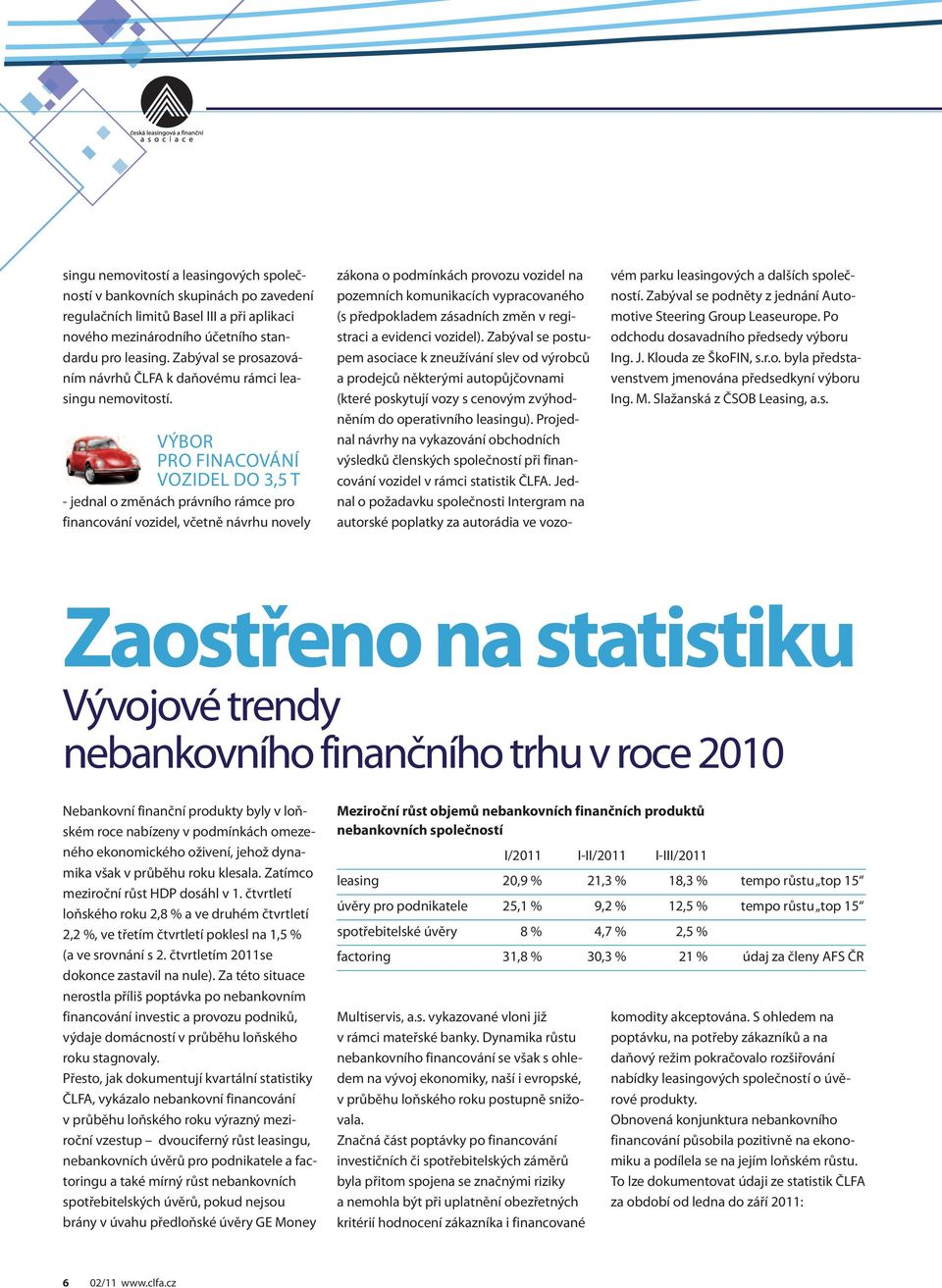 PRO FiNAcOVáNí VOZidEL do 3,5 t - jednal o změnách právního rámce pro financování vozidel, včetně návrhu novely zákona o podmínkách provozu vozidel na pozemních komunikacích vypracovaného (s