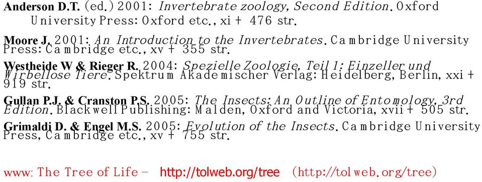 S pektru m A kade mischer Verlag: H eidelberg, B erlin, xxi + 9 1 9 str. Gullan P.J. & Cranston P.S. 2 0 0 5: T he Insects: A n O utline of E nto m ology, 3rd E dition.