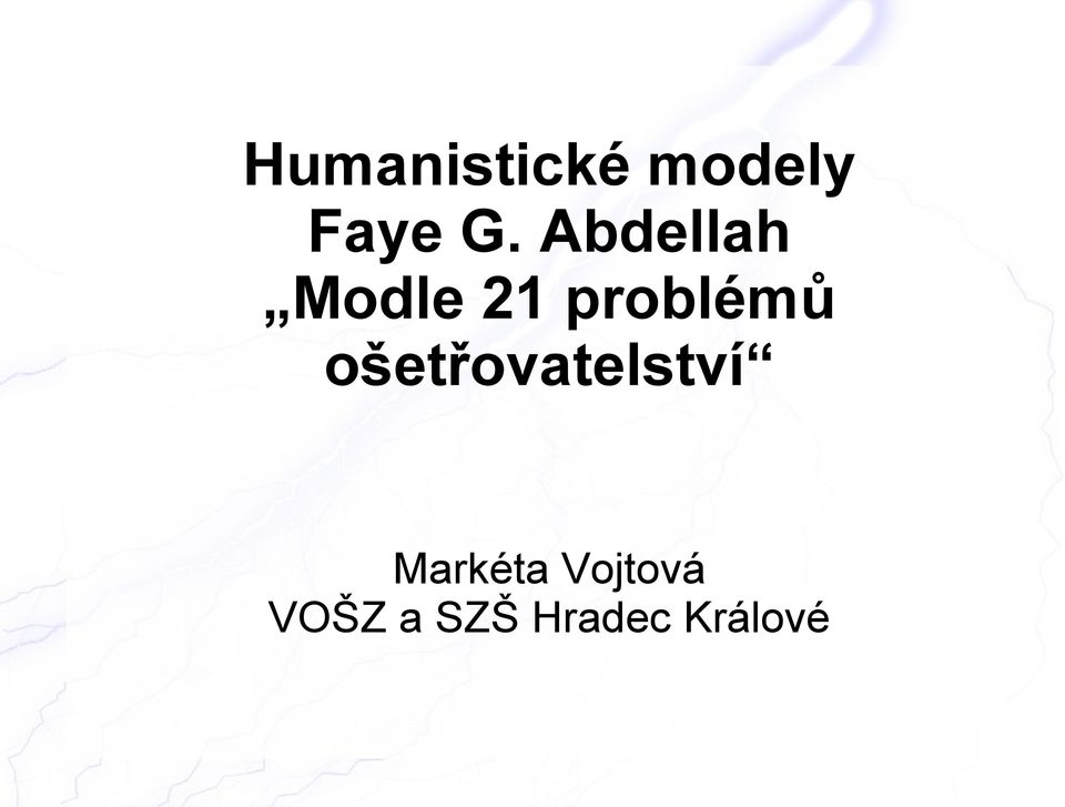 ošetřovatelství Markéta