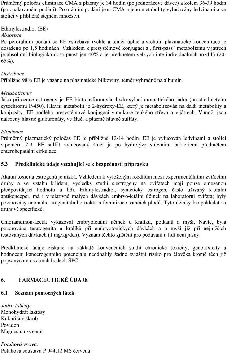 Ethinylestradiol (EE) Absorpce Po perorálním podání se EE vstřebává rychle a téměř úplně a vrcholu plazmatické koncentrace je dosaženo po 1,5 hodinách.