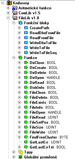 1 ÚVOD Knihovna FileLib obsahuje sadu funkcí potřebných pro práci se soubory. Tuto knihovnu lze použít pouze pro řídící systémy vybavené souborovým systémem.