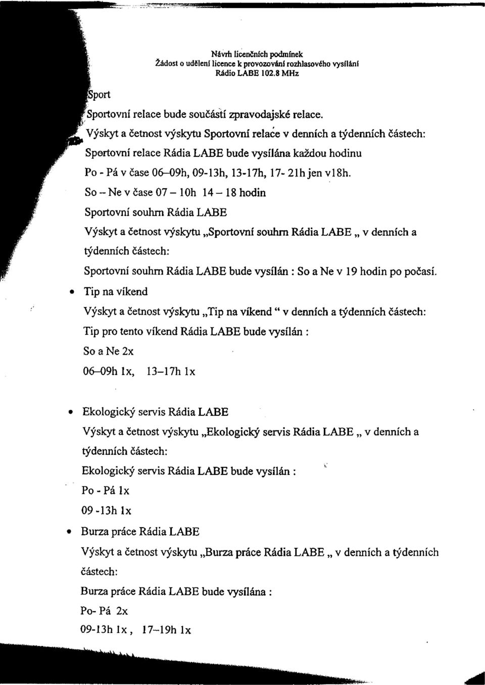 So-Nevčase07-lOh 14-18hodin Sportovní souhrn Rádia LABE Výskyt a četnost výskytu Sportovní souhrn Rádia LABE v denních a týdenních částech: Sportovní souhrn Rádia LABE bude vysílán : So a Ne v 19