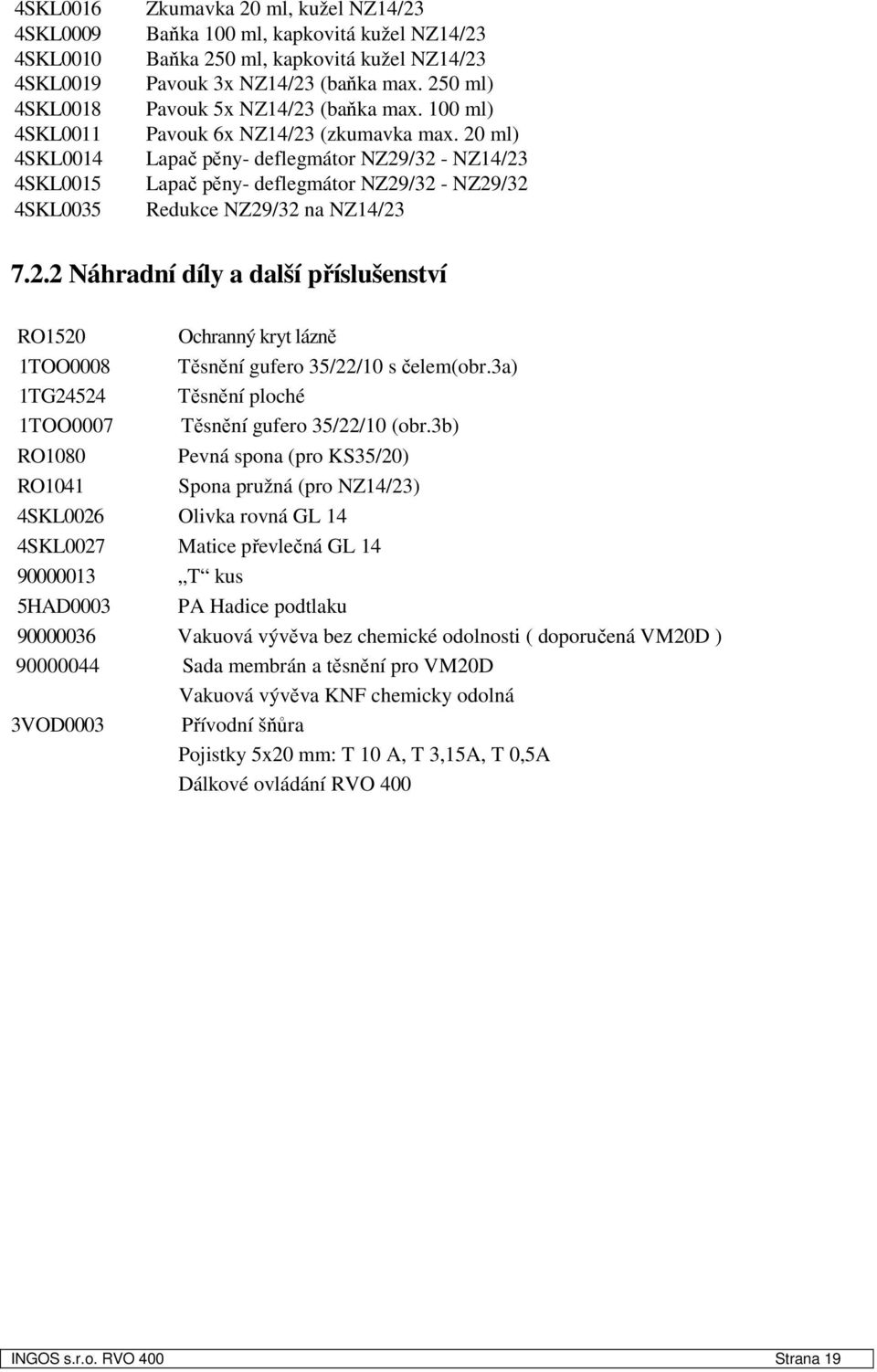 20 ml) Lapač pěny- deflegmátor NZ29/32 - NZ14/23 Lapač pěny- deflegmátor NZ29/32 - NZ29/32 Redukce NZ29/32 na NZ14/23 7.2.2 Náhradní díly a další příslušenství RO1520 1TOO0008 1TG24524 1TOO0007 Ochranný kryt lázně Těsnění gufero 35/22/10 s čelem(obr.