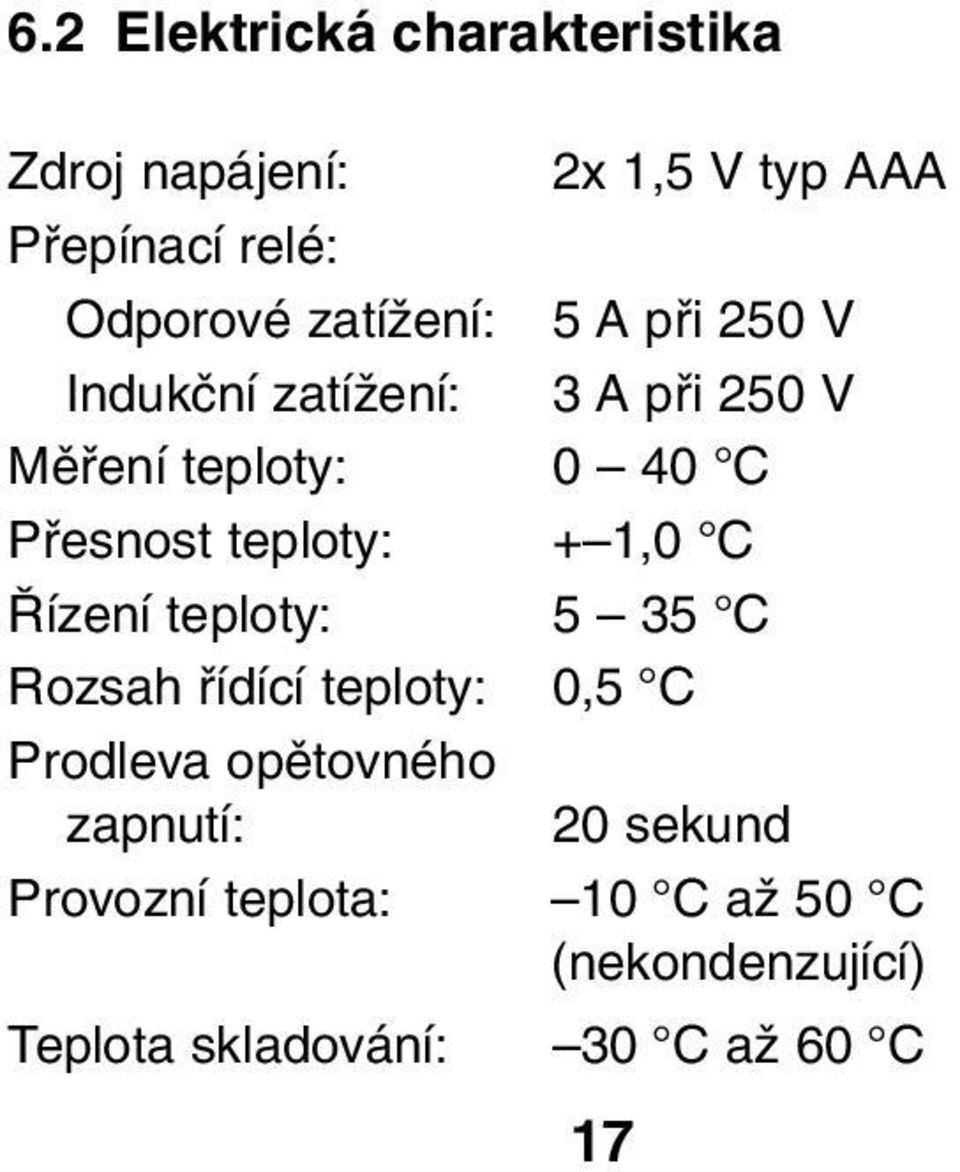 teploty: + 1,0 C ízení teploty: 5 35 C Rozsah fiídící teploty: 0,5 C Prodleva opûtovného