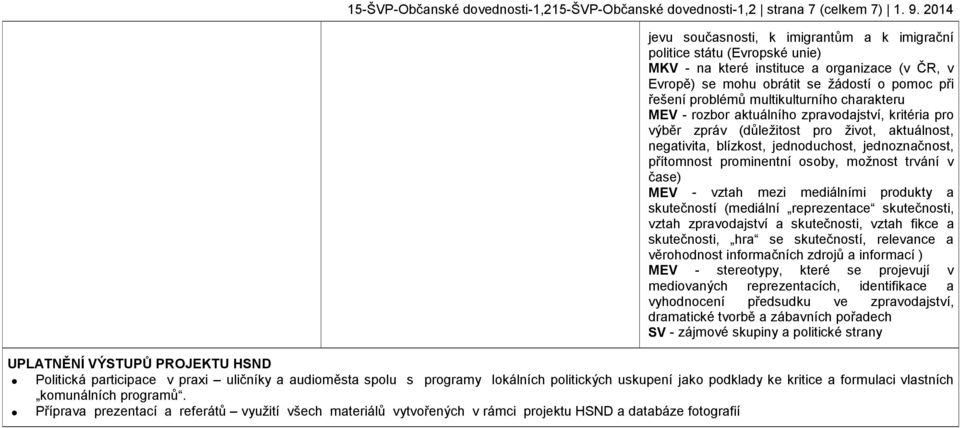 multikulturního charakteru MEV - rozbor aktuálního zpravodajství, kritéria pro výběr zpráv (důležitost pro život, aktuálnost, negativita, blízkost, jednoduchost, jednoznačnost, přítomnost prominentní