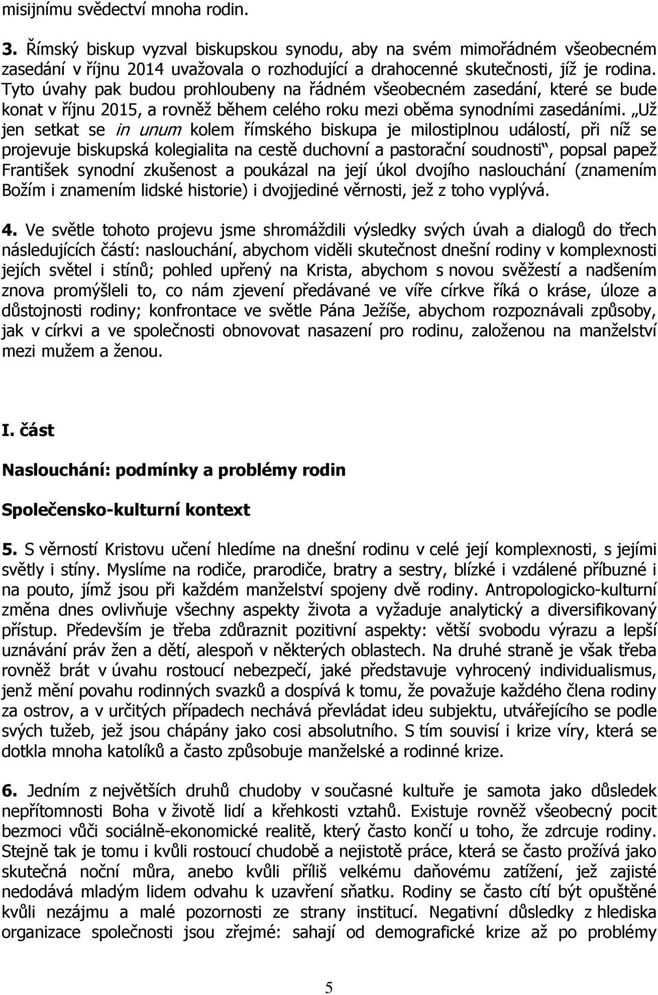 Už jen setkat se in unum kolem římského biskupa je milostiplnou událostí, při níž se projevuje biskupská kolegialita na cestě duchovní a pastorační soudnosti, popsal papež František synodní zkušenost