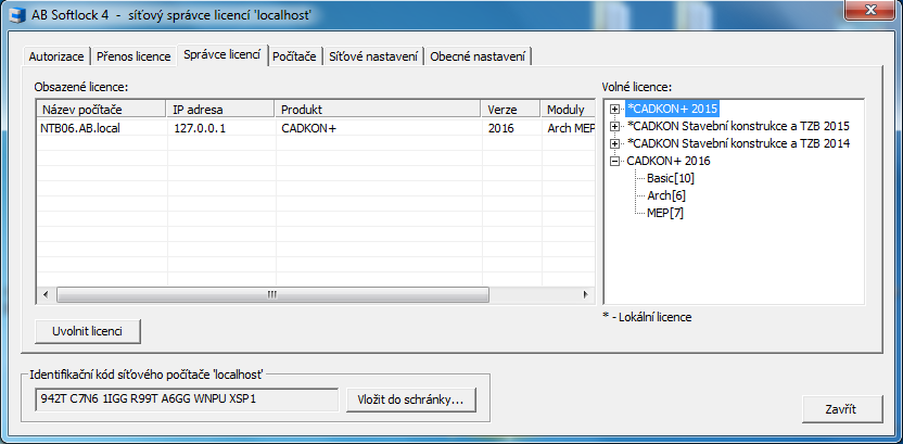 Kontrola využitých síťových licencí Pomocí správce licencí (na serveru) je možné kontrolovat využití jednotlivých licencí CADKONu používaných na lokálních počítačích klientů. Postup: 1.