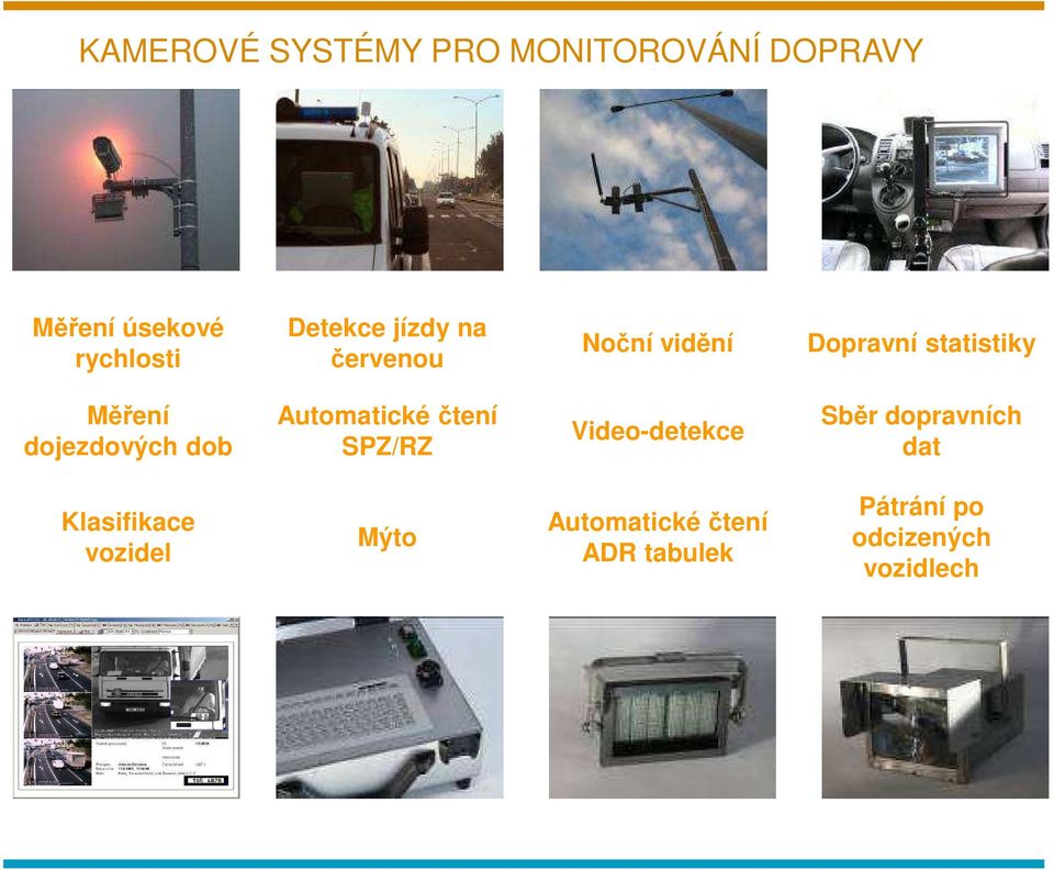 čtení SPZ/RZ Video-detekce Sběr dopravních dat Klasifikace