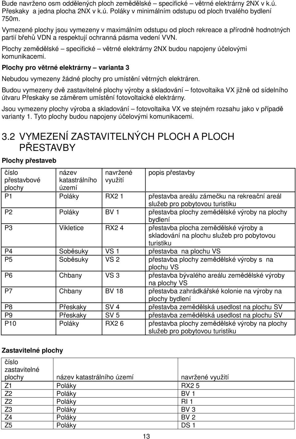 Plochy zemědělské specifické větrné elektrárny 2NX budou napojeny účelovými komunikacemi. Plochy pro větrné elektrárny varianta 3 Nebudou vymezeny žádné plochy pro umístění větrných elektráren.