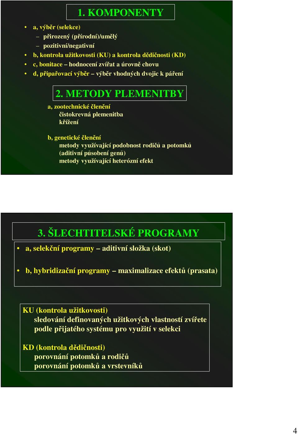 METODY PLEMENITBY a, zootechnickélenní istokrevná plemenitba kížení b, genetickélenní metody využívající podobnost rodi a potomk (aditivní psobení gen) metody využívající heterózní