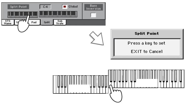 38 Hraní zvuky Změna dělícího bodu Změna dělícího bodu Pokud nejste spokojeni s aktuálním dělícím bodem, můžete klaviaturu rozdělit na kterékoliv klávese.