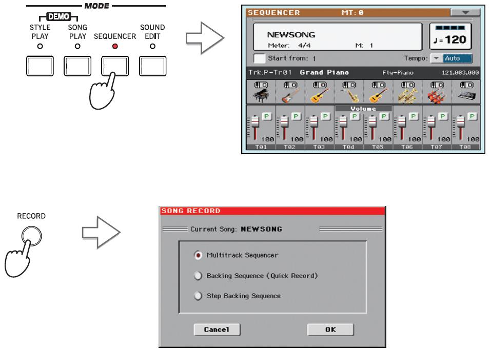 Nahrávání nového songu (Standard MIDI File) 75 Režim Backing Sequence (Quick Record) Nahrávání nového songu (Standard MIDI File) Je několik způsobů, jak vytvořit song v Pa600.