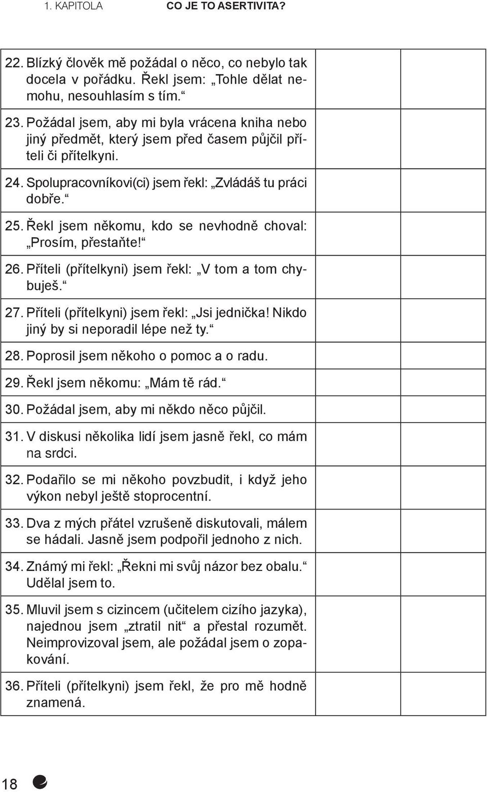 Řekl jsem někomu, kdo se nevhodně choval: Prosím, přestaňte! 26. Příteli (přítelkyni) jsem řekl: V tom a tom chybuješ. 27. Příteli (přítelkyni) jsem řekl: Jsi jednička!