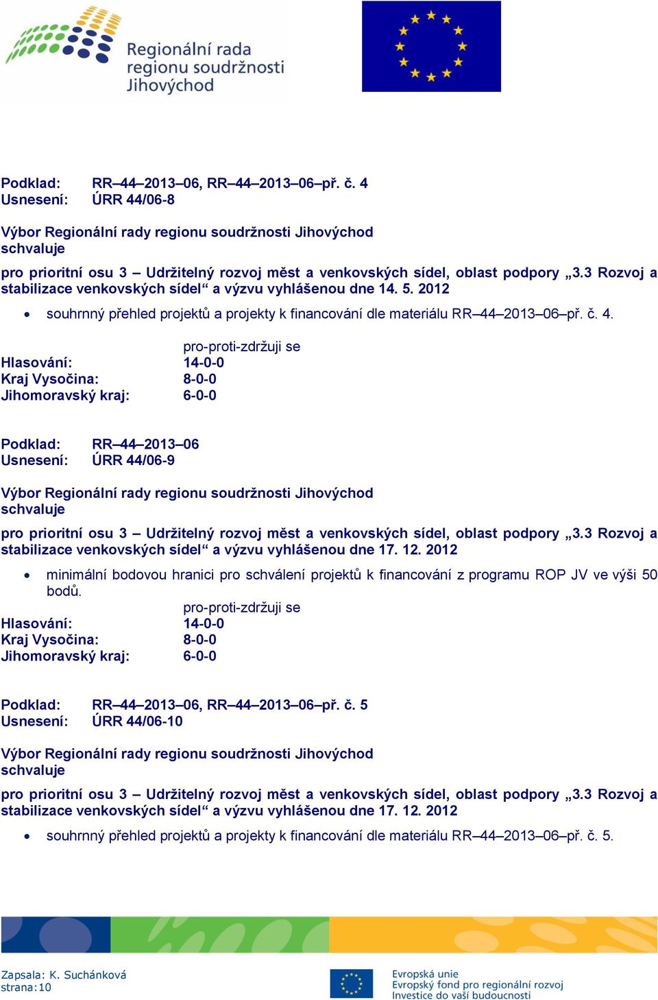 2013 06 př. č. 4. Podklad: RR 44 2013 06 Usnesení: ÚRR 44/06-9 pro prioritní osu 3 Udržitelný rozvoj měst a venkovských sídel, oblast podpory 3.