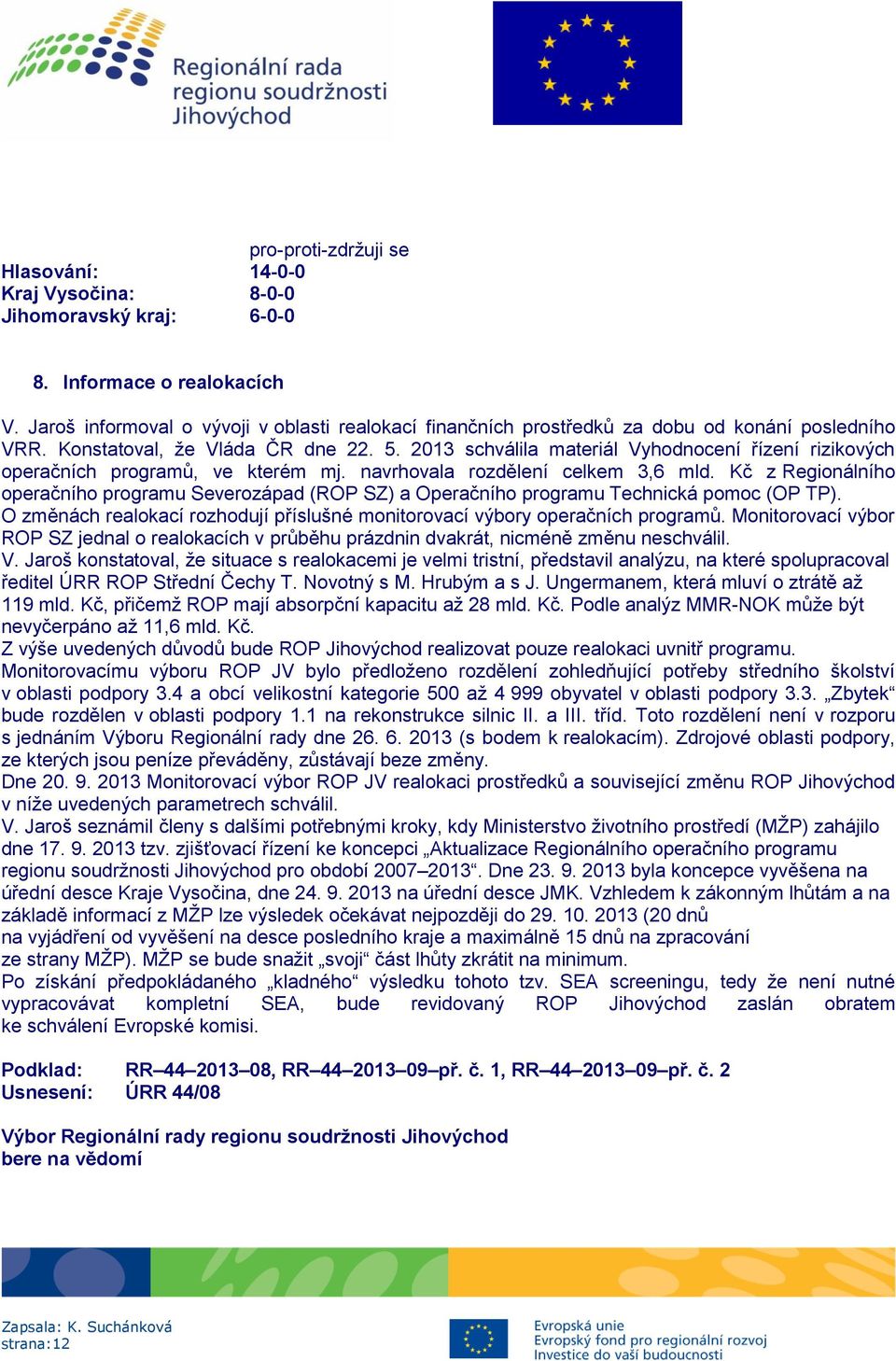 Kč z Regionálního operačního programu Severozápad (ROP SZ) a Operačního programu Technická pomoc (OP TP). O změnách realokací rozhodují příslušné monitorovací výbory operačních programů.