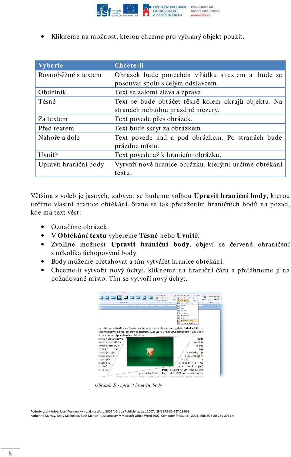 Text se zalomí zleva a zprava. Text se bude obtáčet těsně kolem okrajů objektu. Na stranách nebudou prázdné mezery. Text povede přes obrázek. Text bude skryt za obrázkem.