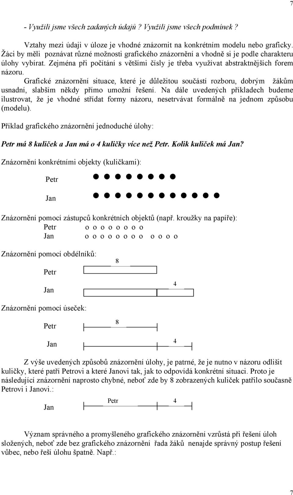 Grafické znázornění situace, které je důležitou součástí rozboru, dobrým žákům usnadní, slabším někdy přímo umožní řešení.