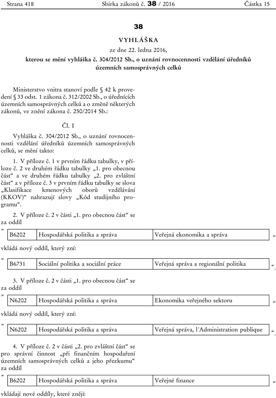 , o úřednících územních samosprávných celků a o změně některých zákonů, ve znění zákona č. 250/2014 Sb.: Čl. I Vyhláška č. 304/2012 Sb.