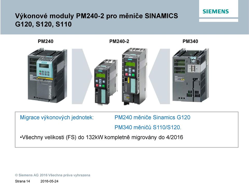 Sinamics G120 PM340 měničů S110/S120.