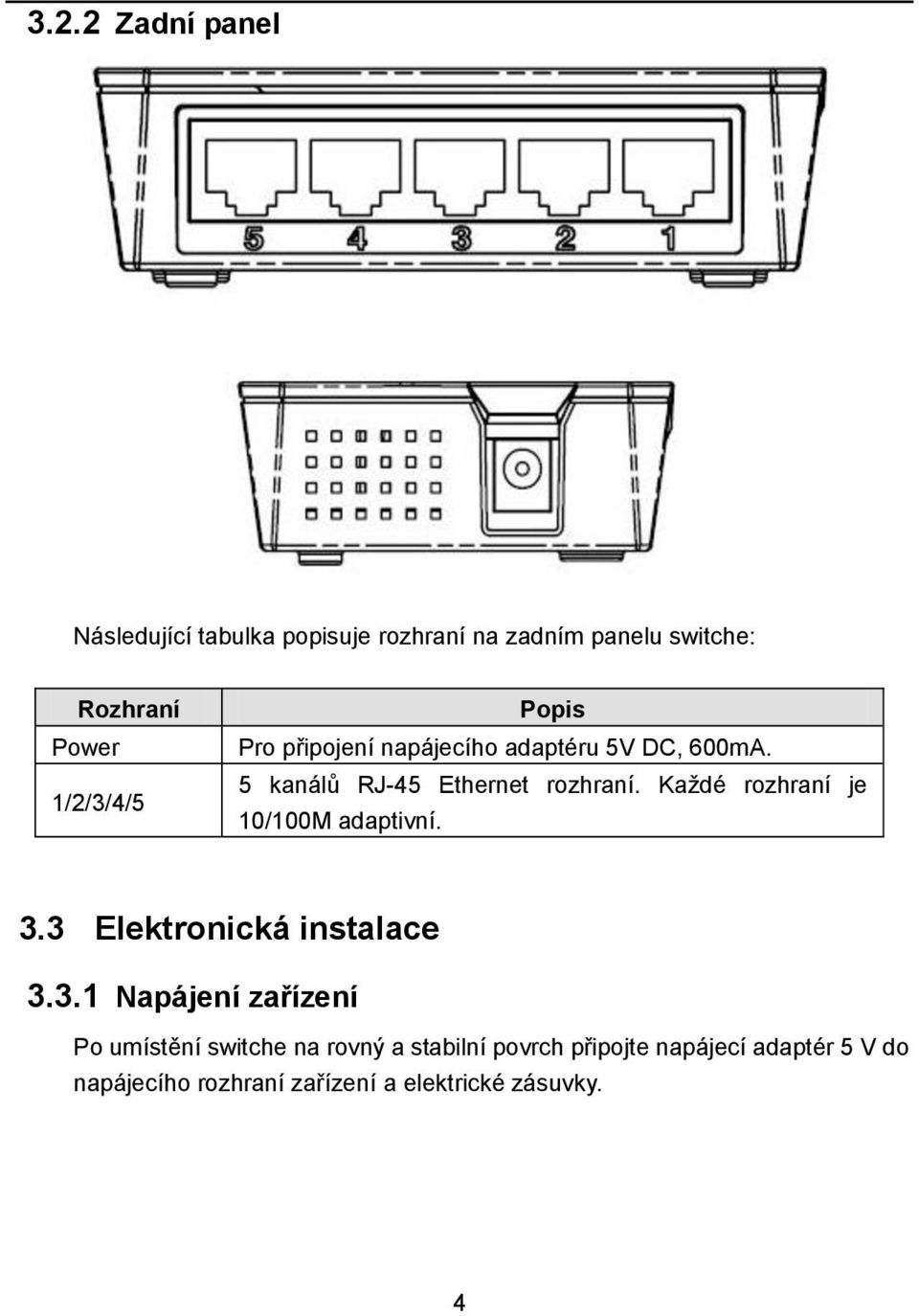 Každé rozhraní je 10/100M adaptivní. 3.