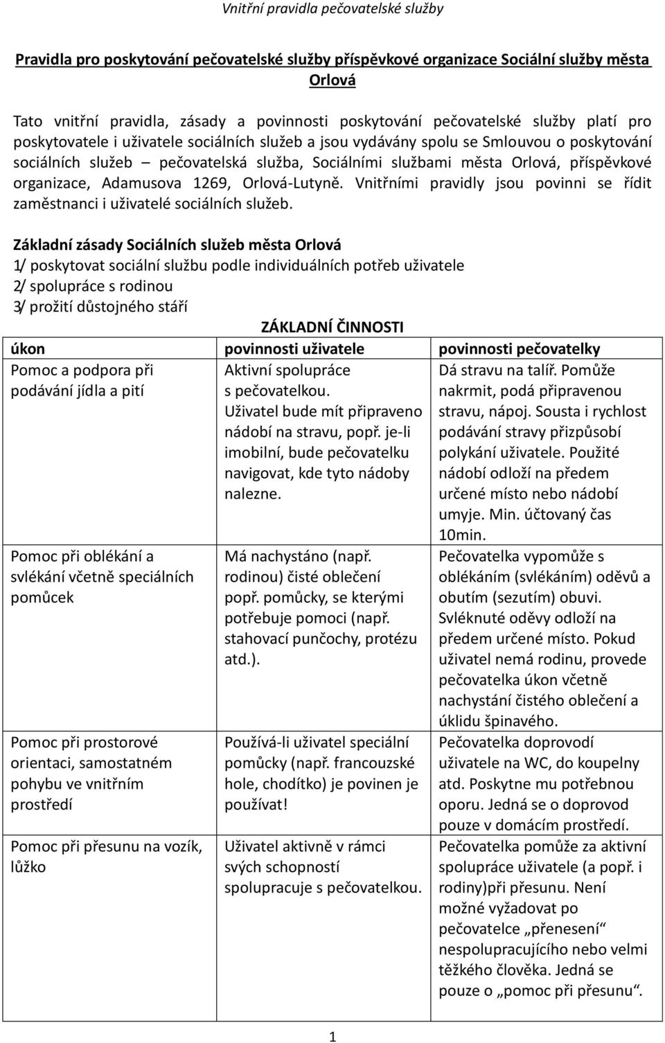 Orlová-Lutyně. Vnitřními pravidly jsou povinni se řídit zaměstnanci i uživatelé sociálních služeb.