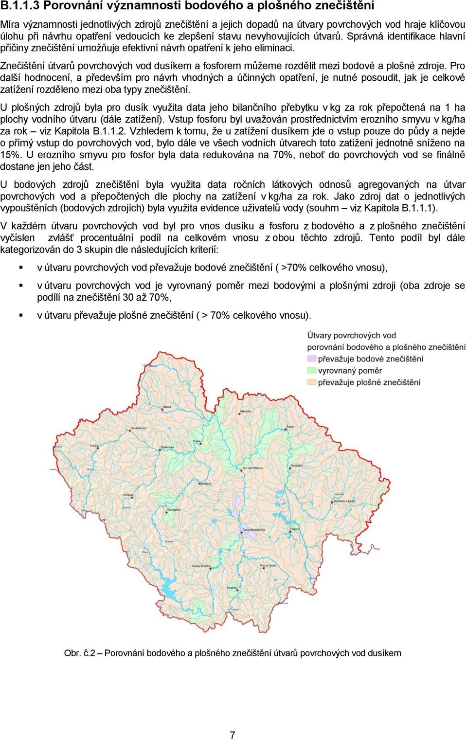 Znečištění útvarů povrchových vod dusíkem a fosforem můţeme rozdělit mezi bodové a plošné zdroje.