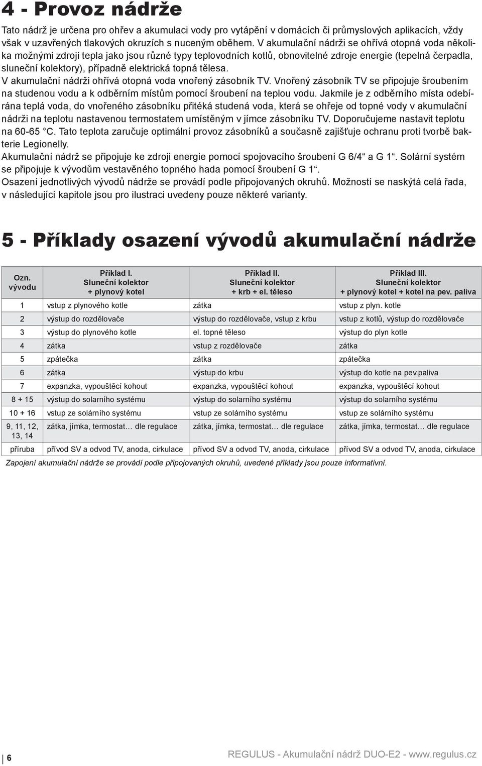 topná tělesa. V akumulační nádrži ohřívá otopná voda vnořený zásobník TV. Vnořený zásobník TV se připojuje šroubením na studenou vodu a k odběrním místům pomocí šroubení na teplou vodu.