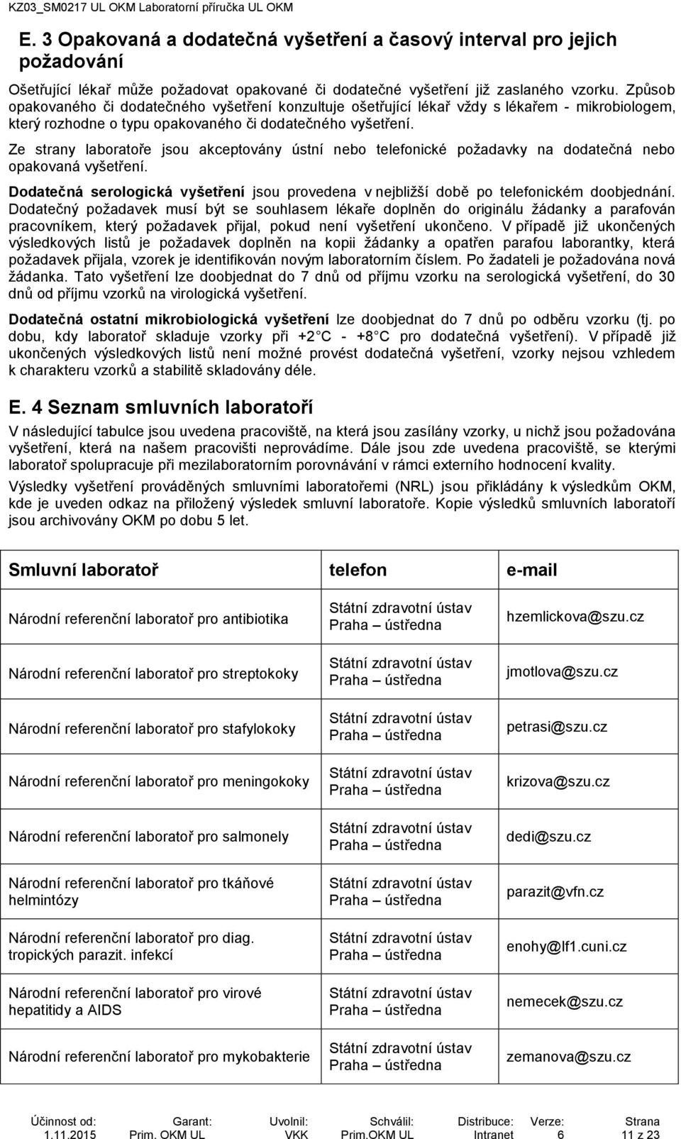 Ze strany laboratoře jsou akceptovány ústní nebo telefonické požadavky na dodatečná nebo opakovaná vyšetření.