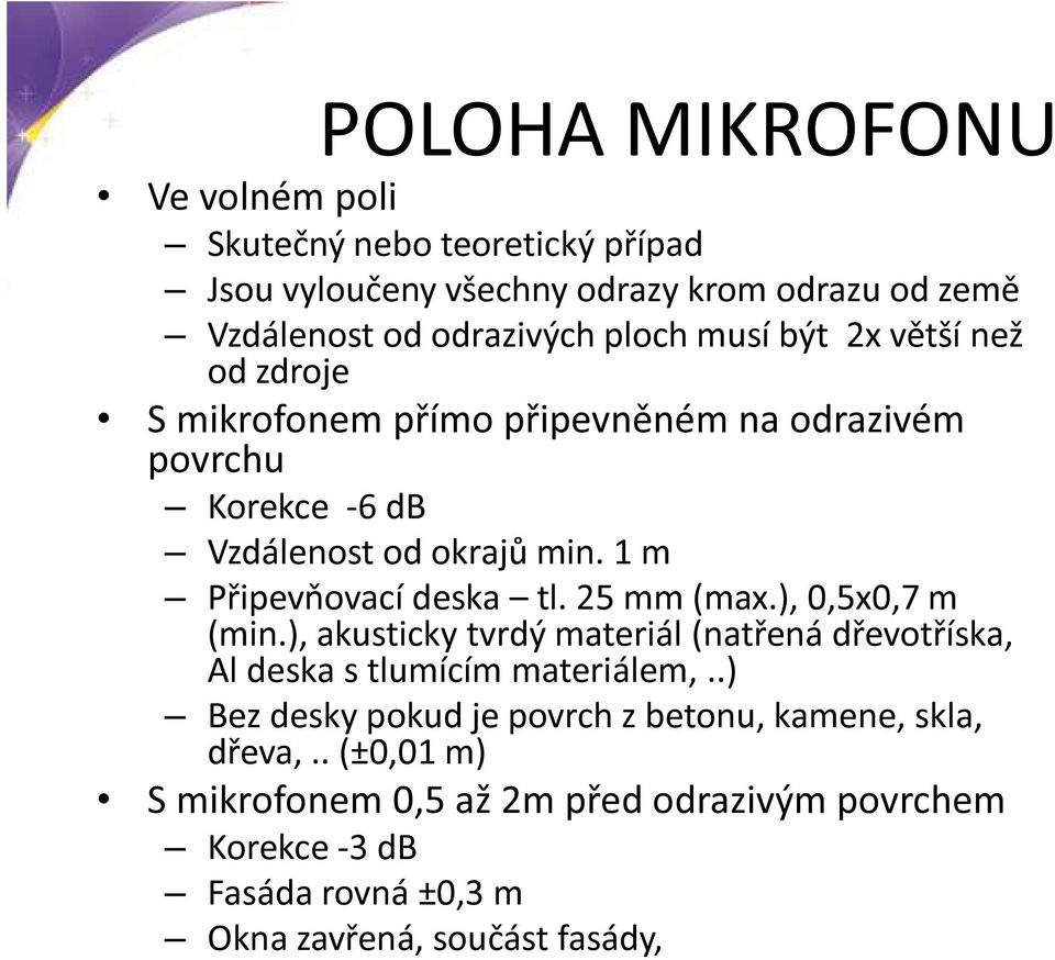 1 m Připevňovací deska tl. 25 mm (max.), 0,5x0,7 m (min.), akusticky tvrdý materiál (natřená dřevotříska, Al deska s tlumícím materiálem,.