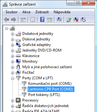 V i r t u á l n í s é r i o v ý p o r t Virtuální sériový port je software společnosti Lantronix umožňuje vytvořit v OS Windows další COM port, který je vnitřně přesměrován přes počítačovou síť na