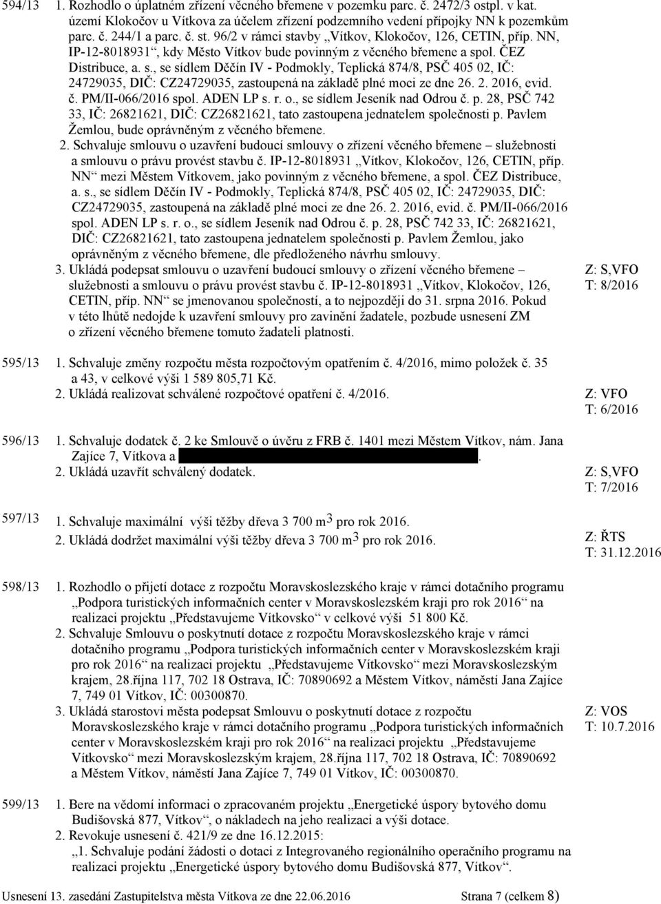 2. 2016, evid. č. PM/II-066/2016 spol. ADEN LP s. r. o., se sídlem Jeseník nad Odrou č. p. 28, PSČ 742 33, IČ: 26821621, DIČ: CZ26821621, tato zastoupena jednatelem společnosti p.