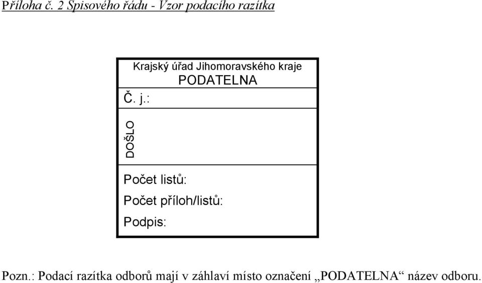 Jihomoravského kraje PODATELNA Č. j.
