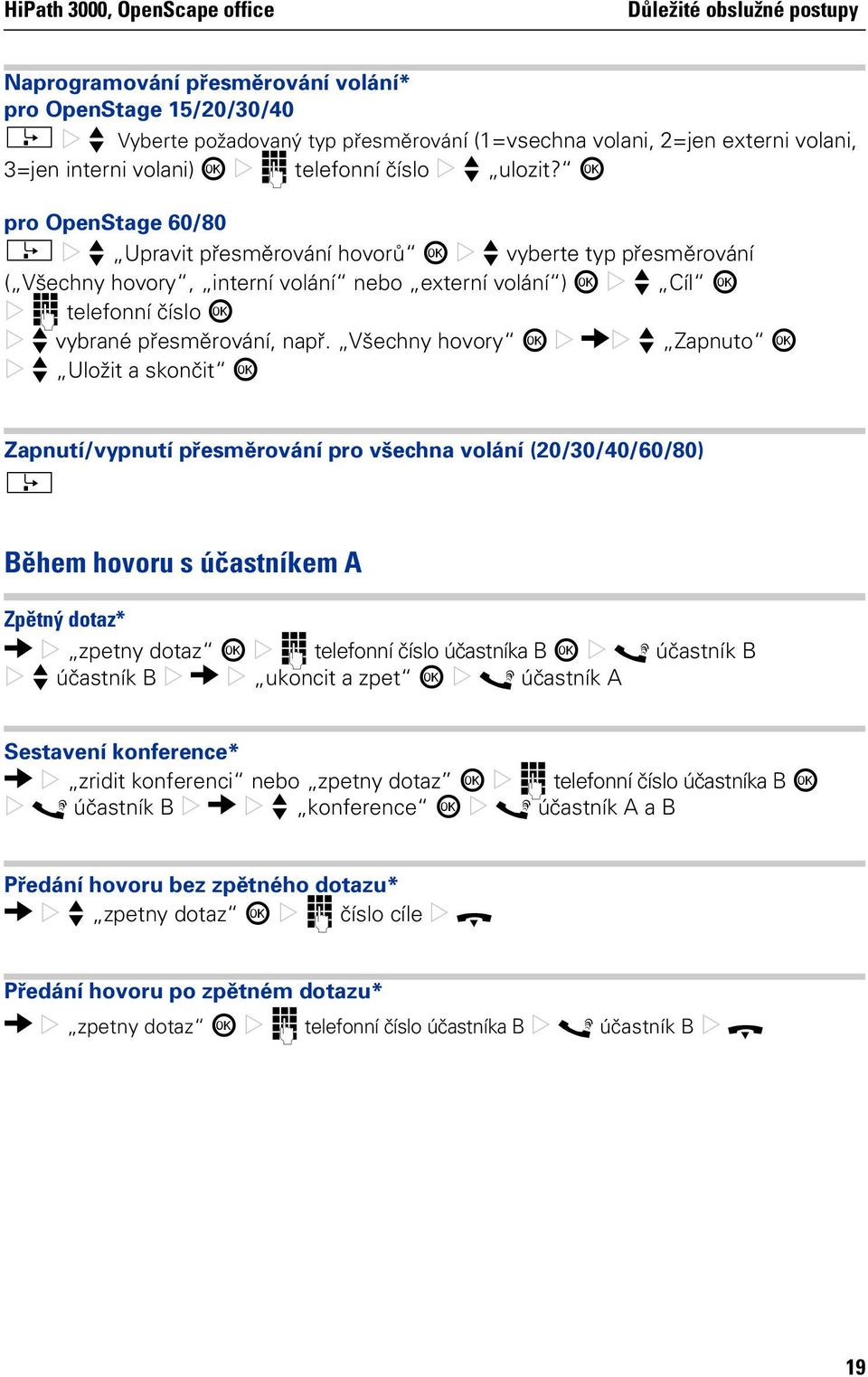 i pro OpenStage 60/80 r f Upravit přesměrování hovorů i f vyberte typ přesměrování ( Všechny hovory, interní volání nebo externí volání ) i f Cíl i j telefonní číslo i f vybrané přesměrování, např.