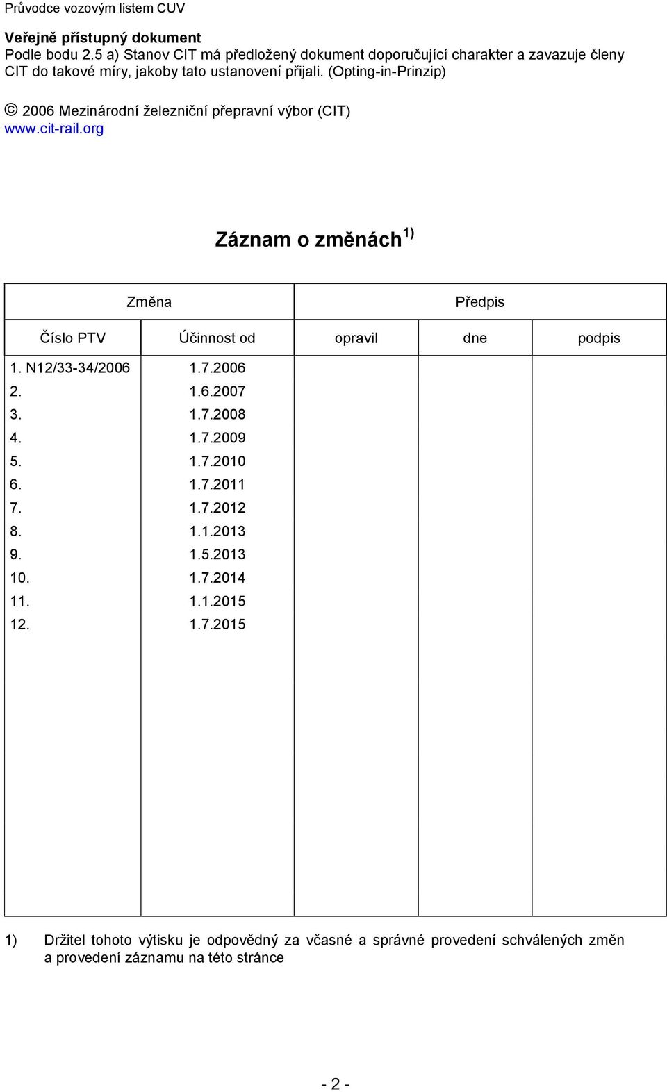 (Opting-in-Prinzip) 2006 Mezinárodní železniční přepravní výbor (CIT) www.cit-rail.